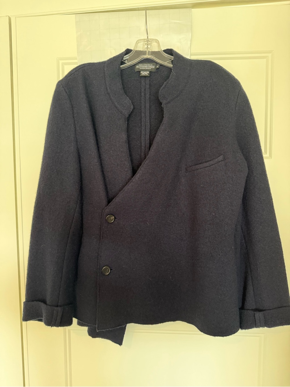 J. Peterman Navy Wool Pea Coat with Asymmetrical Double-Breasted Front